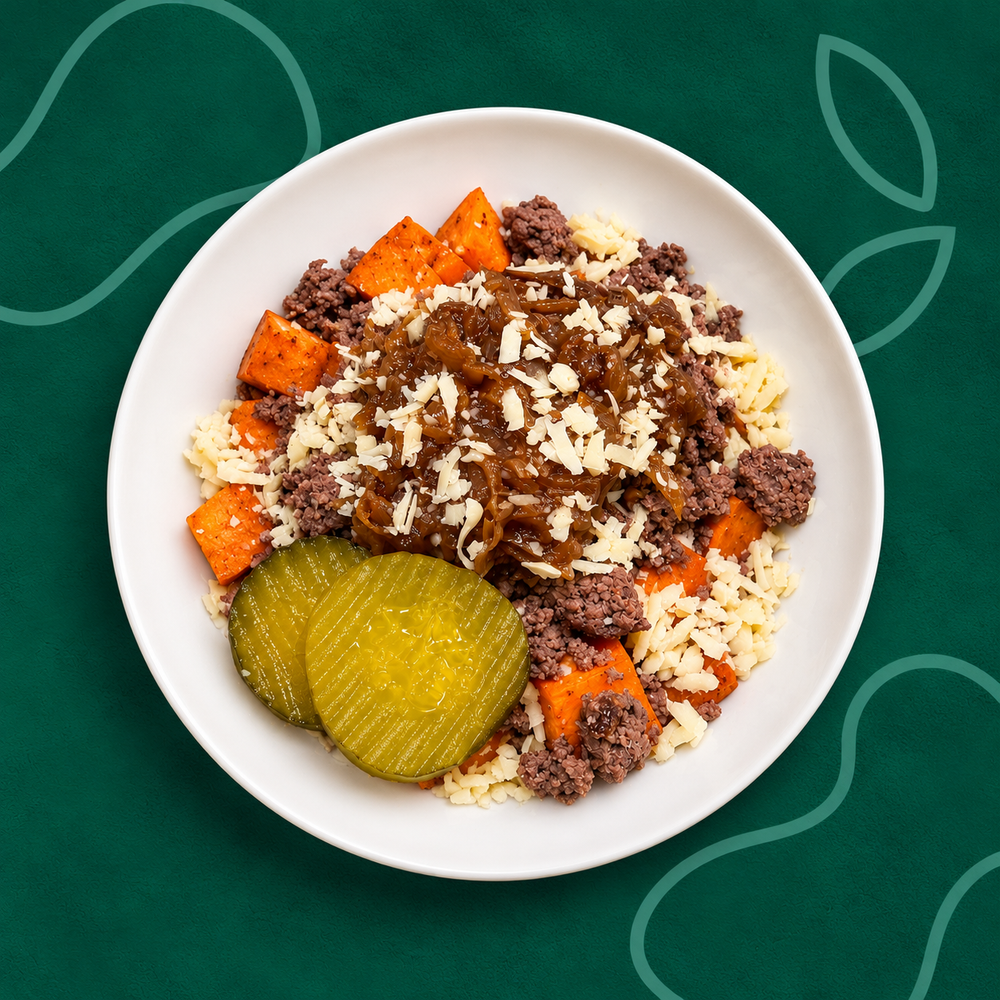 Loaded Cheeseburger & Sweet Potato Bowl